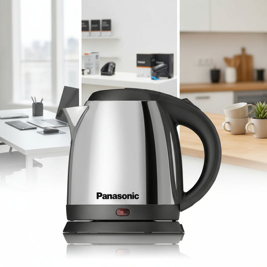 Panasonic electric kettle with black handle on a white background