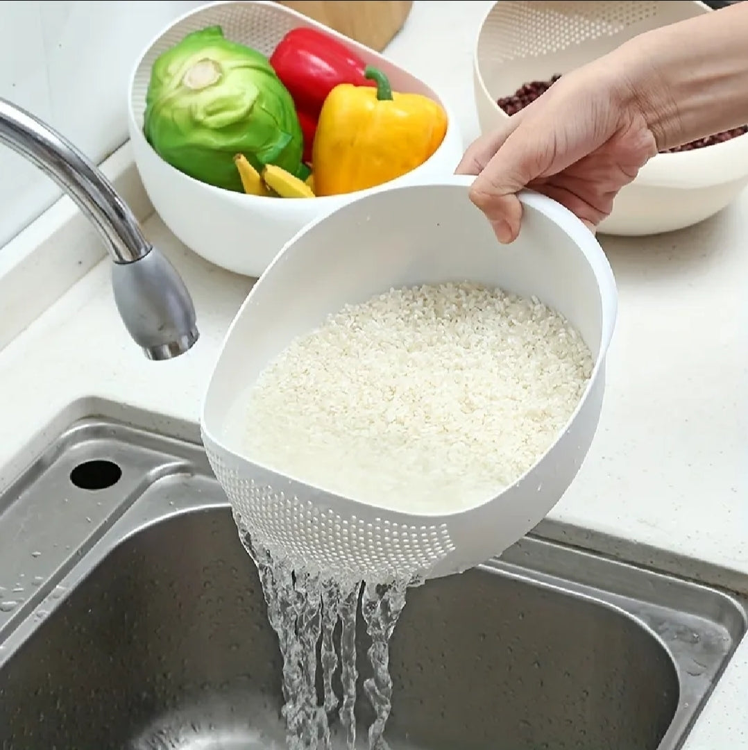 Portable Multifunctional Rice Washing Sieve Stackable with Hanging Hole Drain Basket Large Capacity Fruit Plate