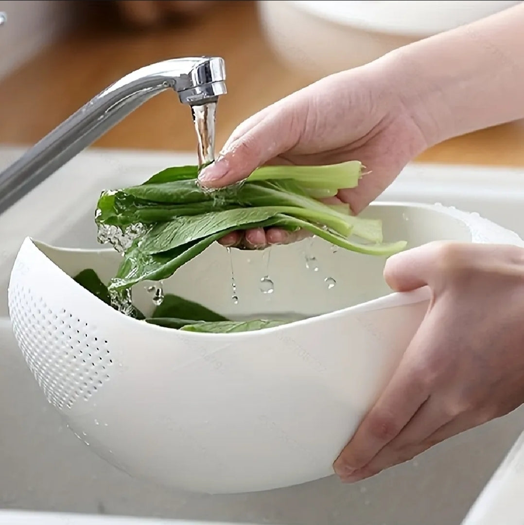 Portable Multifunctional Rice Washing Sieve Stackable with Hanging Hole Drain Basket Large Capacity Fruit Plate