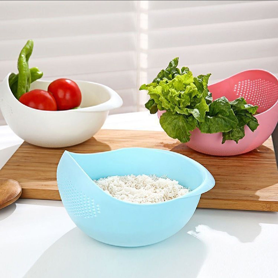 Portable Multifunctional Rice Washing Sieve Stackable with Hanging Hole Drain Basket Large Capacity Fruit Plate