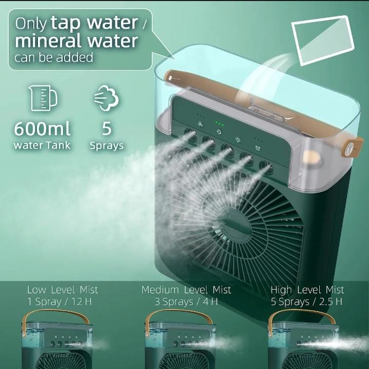 4-In-1 Multi-Functional Portable Air Humidifier Cooling USB Fan With 7-Color Night Light