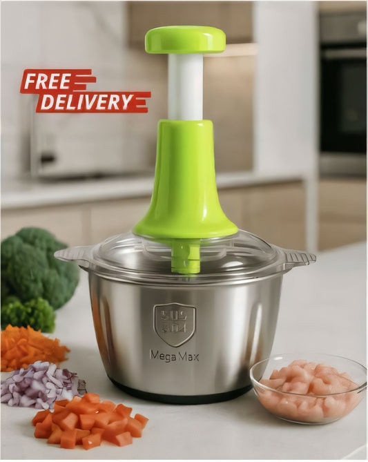 4 Blades Meat and Vegetable Push Chopper with Stainless Steel Bowl