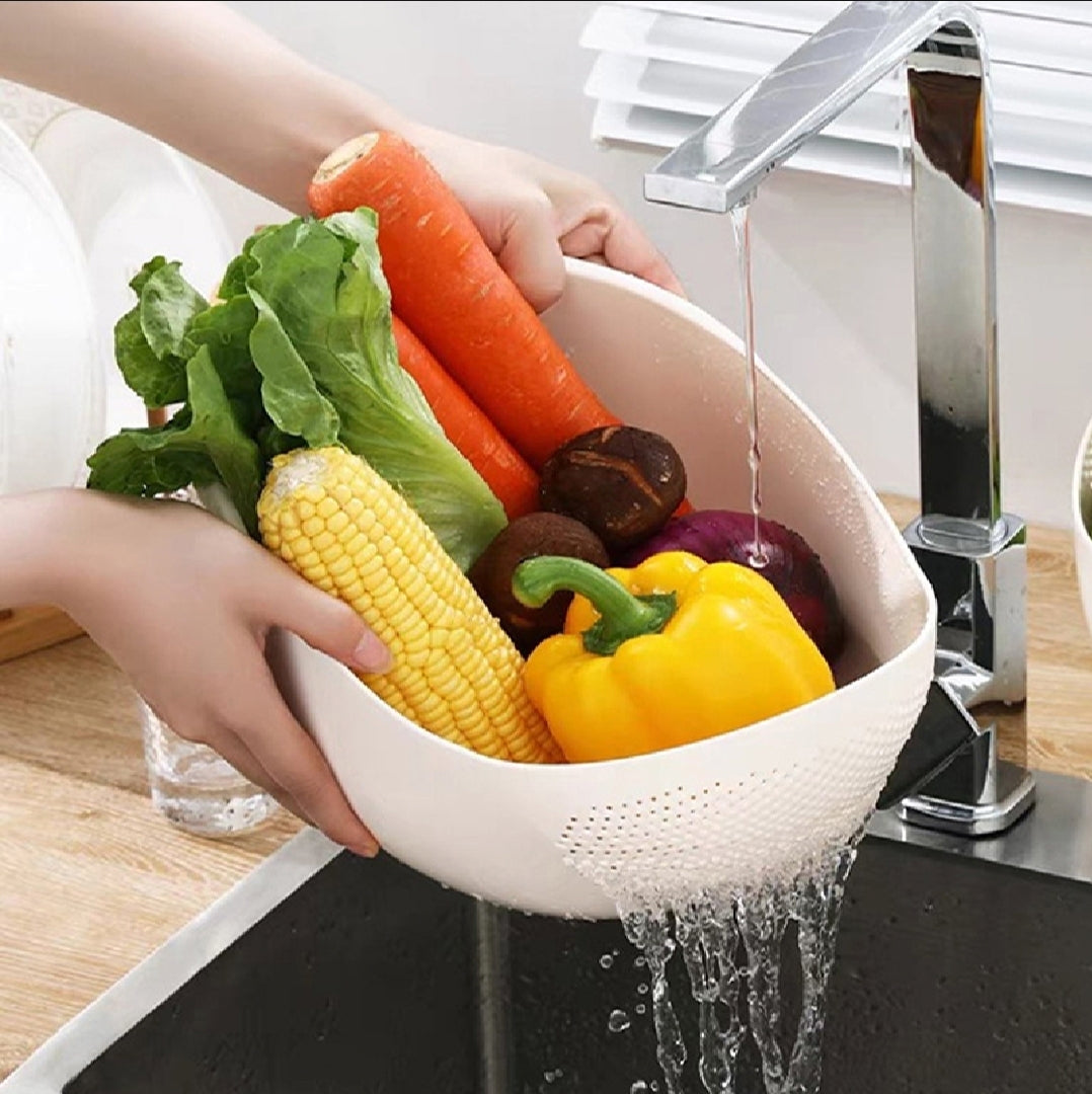 Portable Multifunctional Rice Washing Sieve Stackable with Hanging Hole Drain Basket Large Capacity Fruit Plate