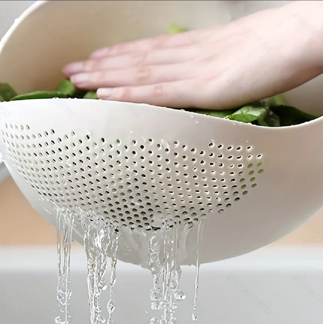 Portable Multifunctional Rice Washing Sieve Stackable with Hanging Hole Drain Basket Large Capacity Fruit Plate