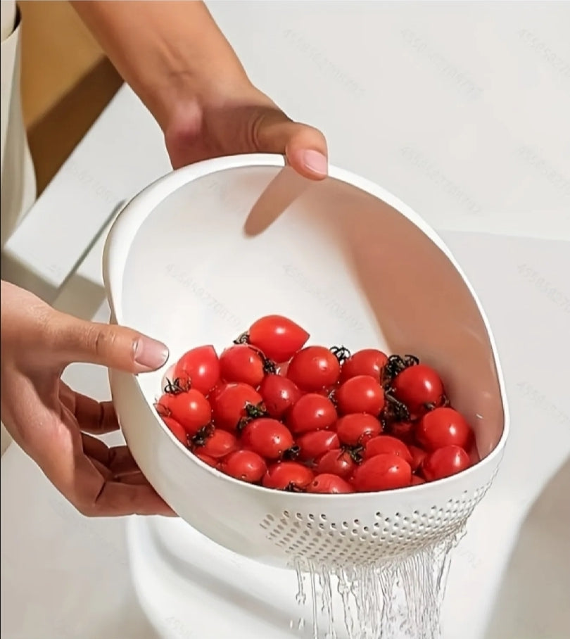 Portable Multifunctional Rice Washing Sieve Stackable with Hanging Hole Drain Basket Large Capacity Fruit Plate