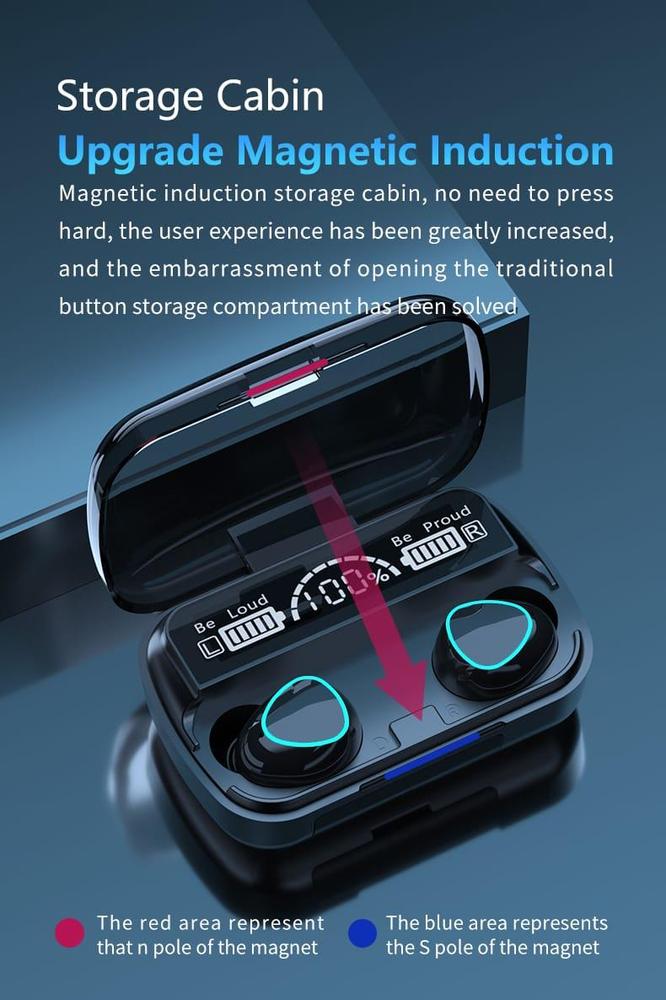 M10 Digital Display case Earbuds, Black