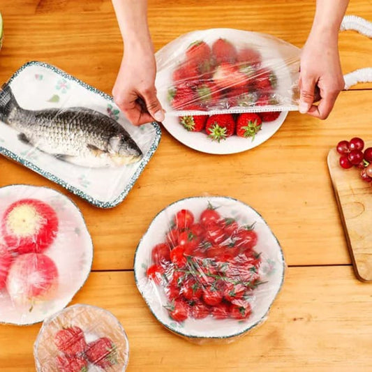 100pcs Reuseable Elastic Food Storage Covers Disposable Food Plastic Wraps Storage