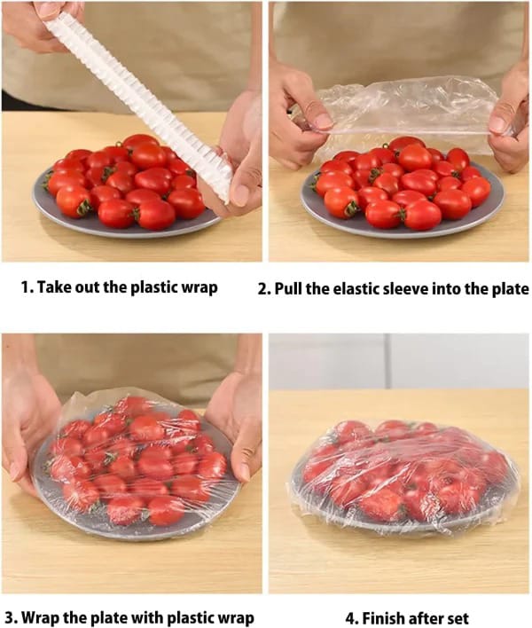 100pcs Reuseable Elastic Food Storage Covers Disposable Food Plastic Wraps Storage