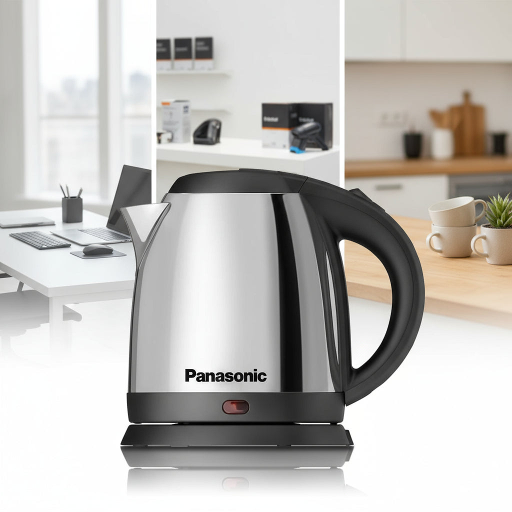 Panasonic electric kettle with black handle on a white background