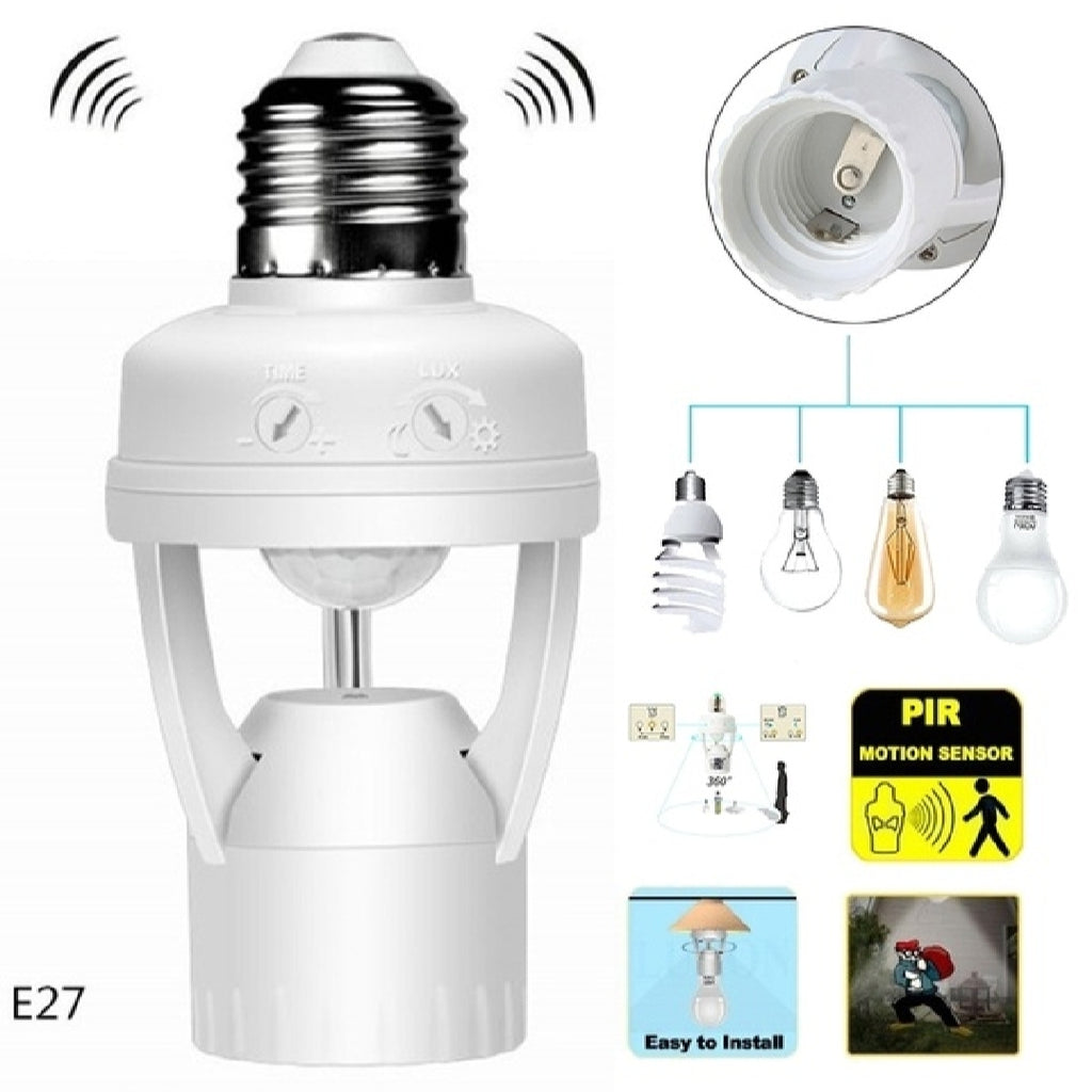 مصباح LED بمستشعر حركة جسم الإنسان PIR مع مقبس لمبة مفتاح تحكم مناسب لمصابيح E27 اللولبية مستشعر أمان