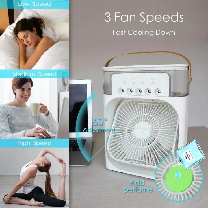 4-In-1 Multi-Functional Portable Air Humidifier Cooling USB Fan With 7-Color Night Light