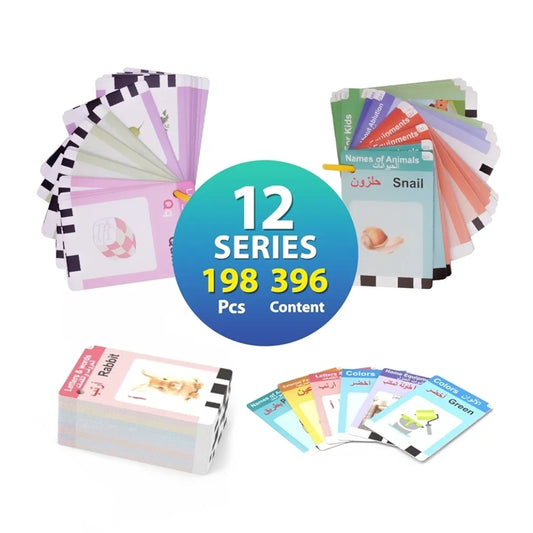 English-Arabic Flash Cards Learning Machine for Toddlers | 198 Cards, 396 Words | Educational Toy for 3-6 Year Old Speech Therapy, Word Games, Early Education