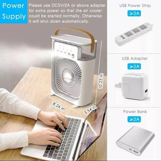 4-In-1 Multi-Functional Portable Air Humidifier Cooling USB Fan With 7-Color Night Light