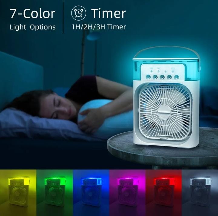 4-In-1 Multi-Functional Portable Air Humidifier Cooling USB Fan With 7-Color Night Light