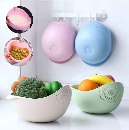 Portable Multifunctional Rice Washing Sieve Stackable with Hanging Hole Drain Basket Large Capacity Fruit Plate