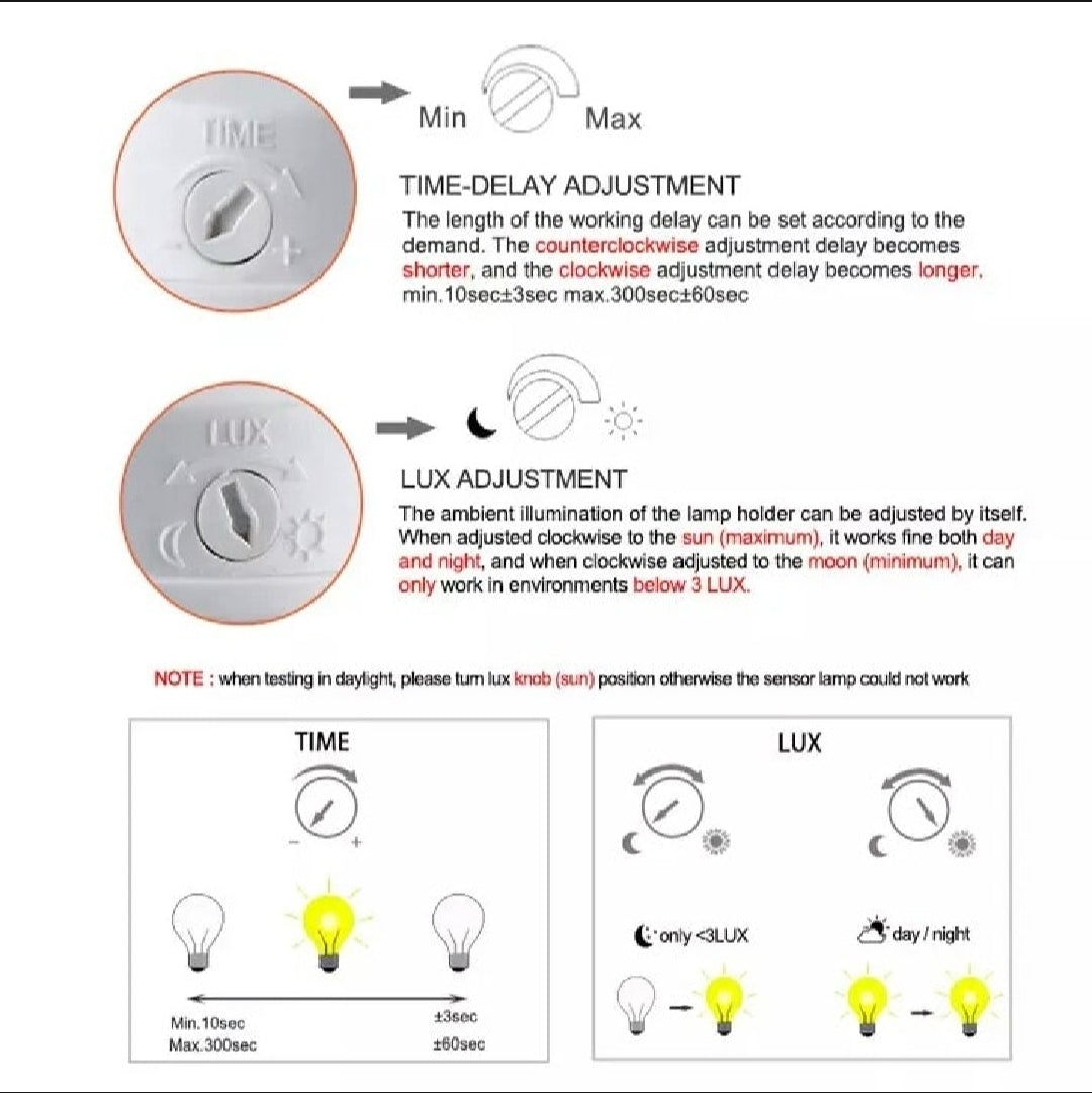 PIR Human Body Motion Sensor LED Lamp with Control Switch Bulb Socket Suitable For E27 Screw Socket Light Bulbs Security Sensor
