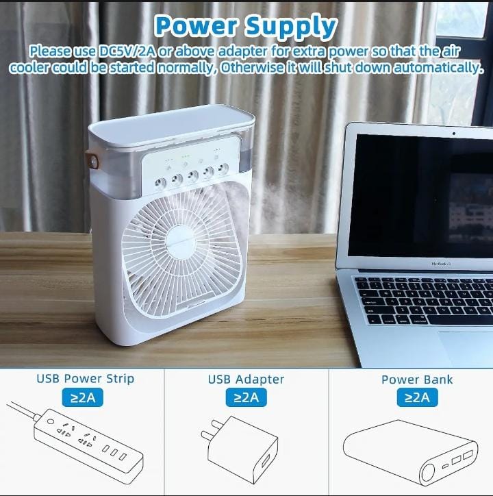 4-In-1 Multi-Functional Portable Air Humidifier Cooling USB Fan With 7-Color Night Light