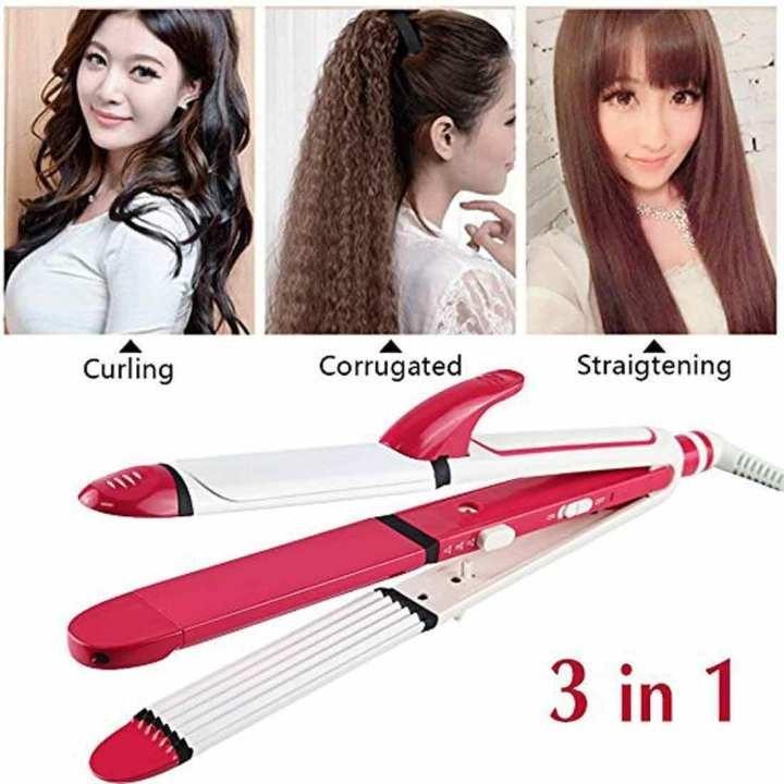 Kemei 1291 Hair Straightener, Curler & Crimper 3-In-1