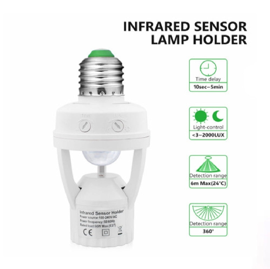 PIR Human Body Motion Sensor LED Lamp with Control Switch Bulb Socket Suitable For E27 Screw Socket Light Bulbs Security Sensor
